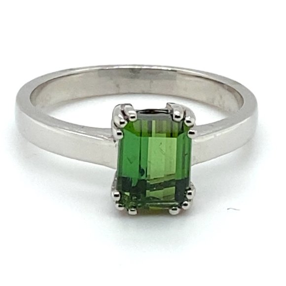 Green Tourmaline 1.87ct Solid 14K White Gold Ring - Picture 4 of 7